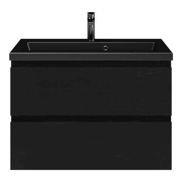Renesse badmeubel 80 cm zwart eiken met keramische Dishoek wastafel zwart mat, 1 kraangat