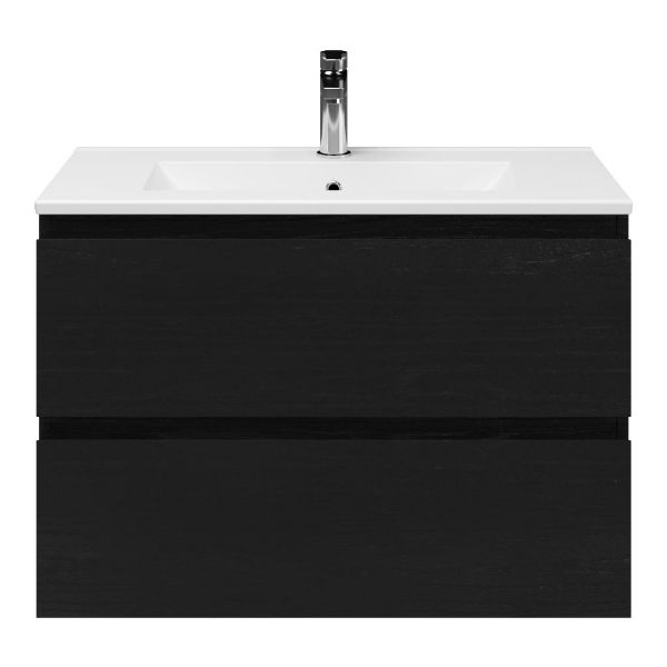 Renesse badmeubel 80 cm zwart eiken met keramische Huisduinen wastafel wit glans