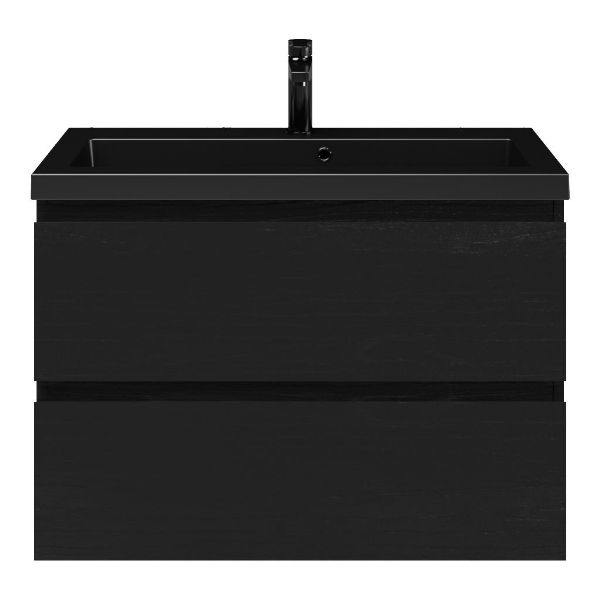 Renesse badmeubel 80 cm zwart eiken met polystone Cadzand wastafel zwart mat, 1 kraangat