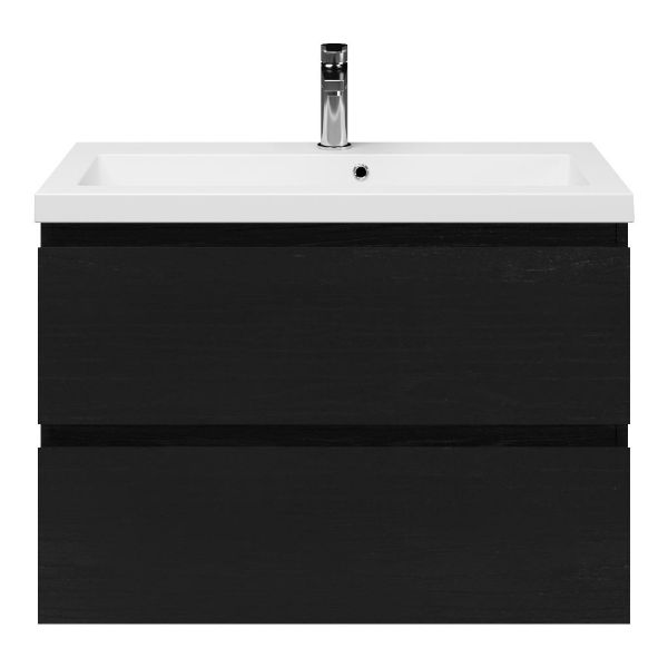 Renesse badmeubel 80 cm zwart eiken met polystone Cadzand wastafel wit glans, 1 kraangat
