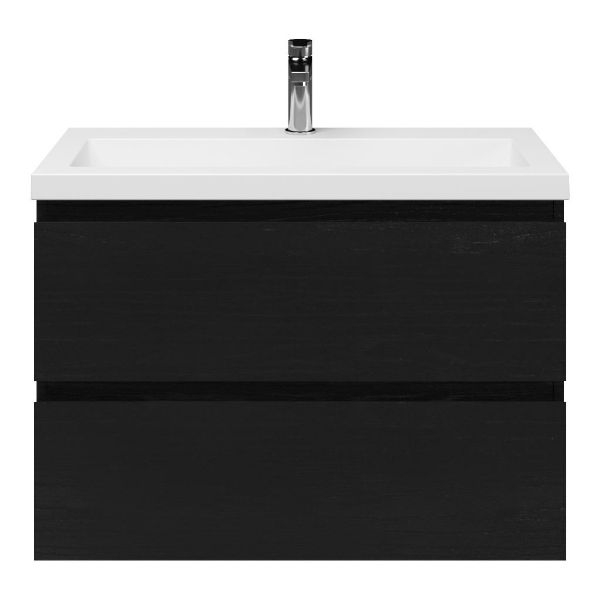 Renesse badmeubel 80 cm zwart eiken met polystone Cadzand wastafel wit glans, 1 kraangat