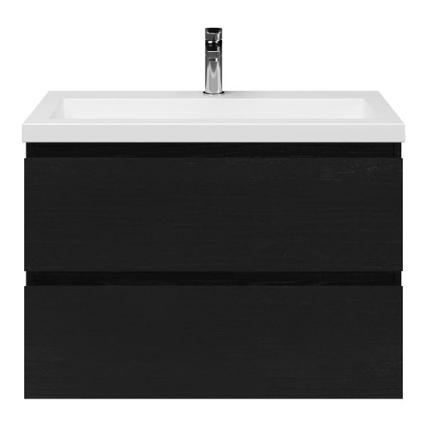 Renesse badmeubel 80 cm zwart eiken met quartz Cadzand wastafel wit mat