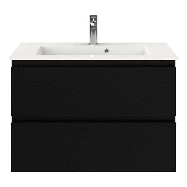 Renesse badmeubel 80 cm zwart mat met keramische Compact wastafel wit glans