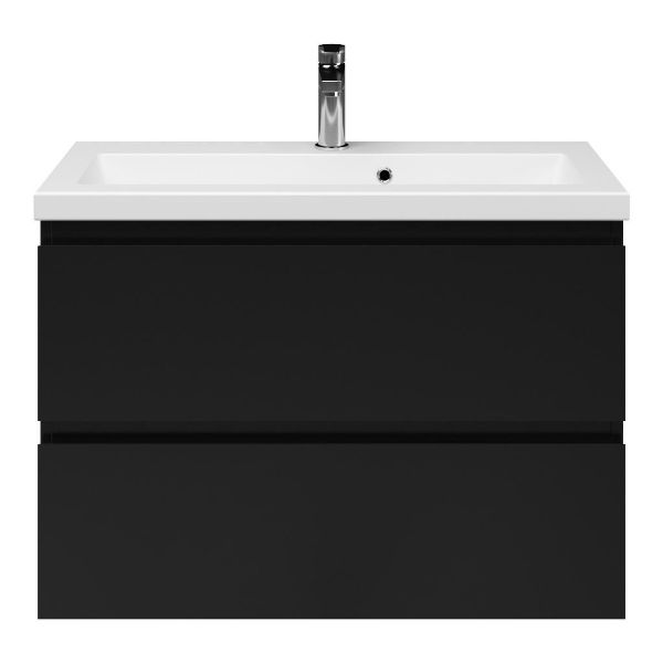 Renesse badmeubel 80 cm zwart mat met keramische Dishoek wastafel wit mat