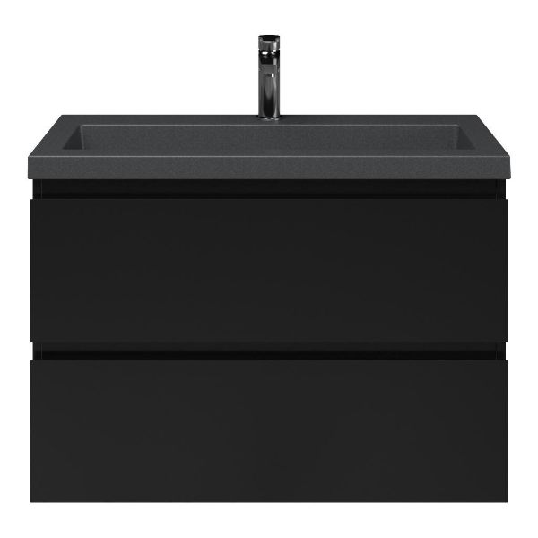 Renesse badmeubel 80 cm zwart mat met polystone Cadzand wastafel grijs mat, zonder overloop