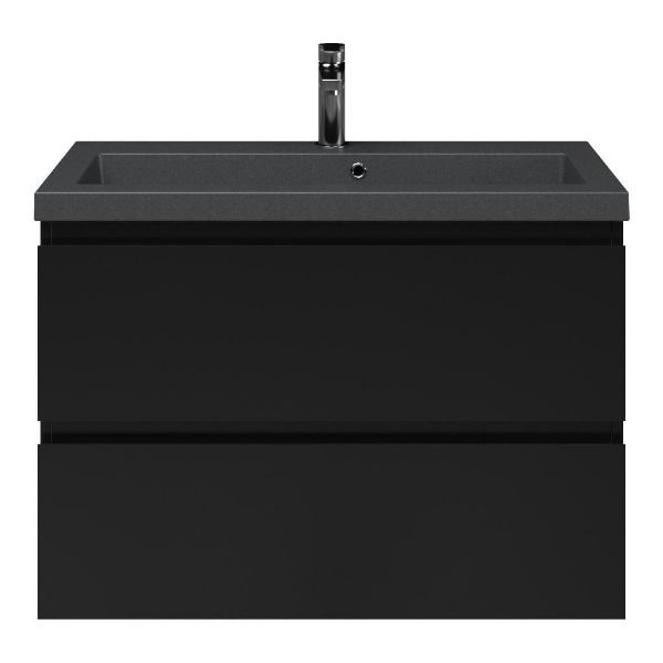 Renesse badmeubel 80 cm zwart mat met polystone Cadzand wastafel grijs mat, met overloop