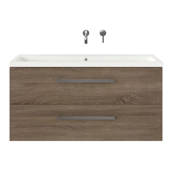 Schoorl-g badmeubel 120 cm eiken donker met keramische Dishoek wastafel wit mat