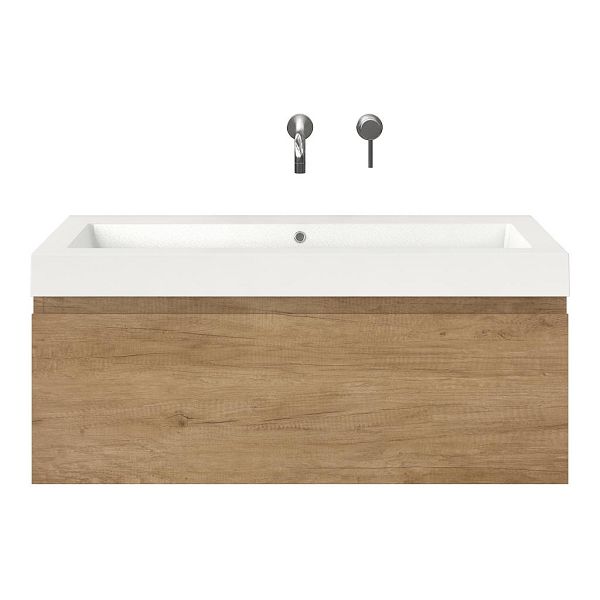 Texel Domburg/Cadzand badmeubel 100x46 1 softclose lade olm greeploos polystone wastafel wit zonder kraangaten