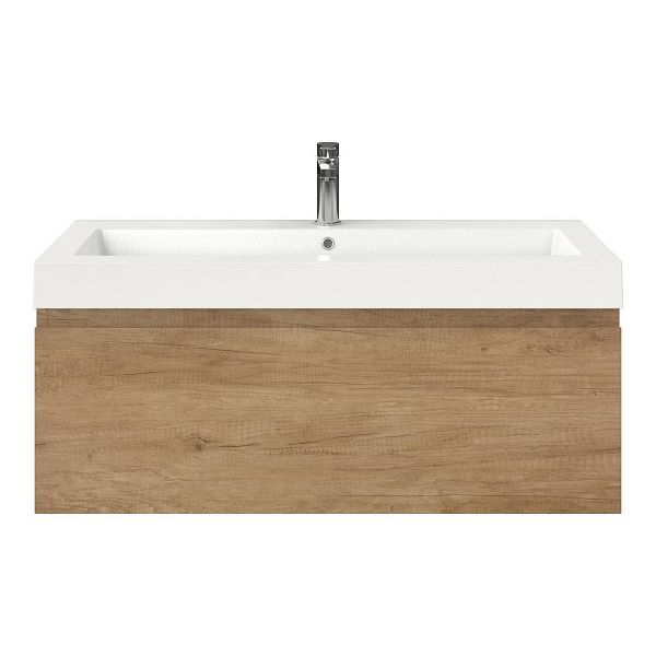 Texel Domburg/Cadzand badmeubel 100x46 1 softclose lade olm greeploos polystone wastafel wit met 1 kraangat