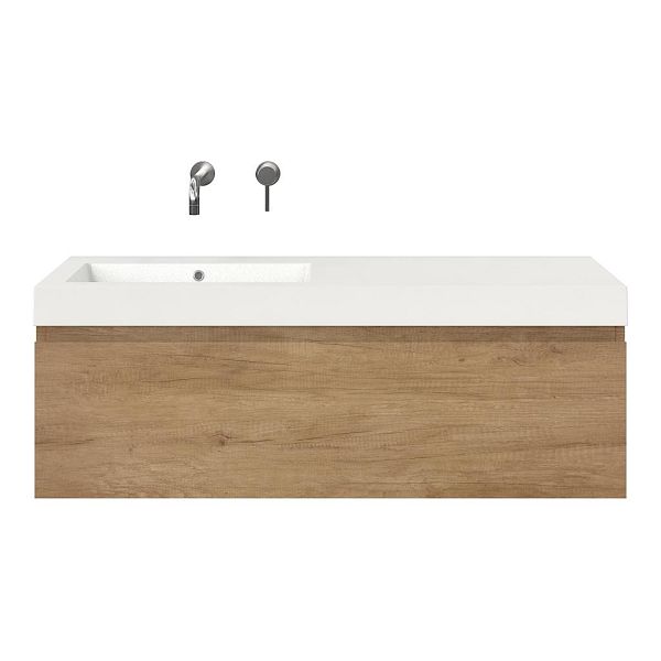 Texel Domburg/Cadzand badmeubel 120x46 1 softclose lade olm greeploos polystone wastafel wit zonder kraangaten