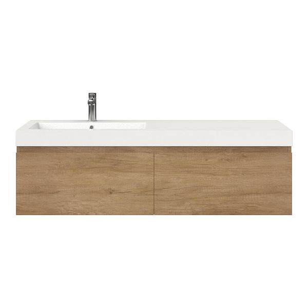 Texel Domburg/Cadzand badmeubel 140x46 2 softclose laden olm greeploos polystone wastafel wit met 1 kraangat