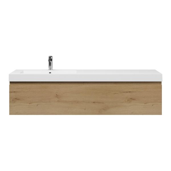 Texel Domburg/Cadzand badmeubel 160x46 2 softclose laden eiken natuur greeploos polystone enkele wastafel links wit met 1 kraangat