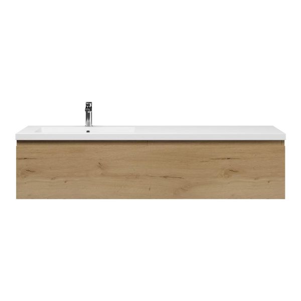 Texel Domburg/Cadzand badmeubel 160x46 2 softclose laden eiken natuur greeploos polystone enkele wastafel links wit met 1 kraangat