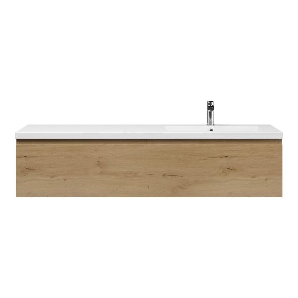 Texel Domburg/Cadzand badmeubel 160x46 2 softclose laden eiken natuur greeploos polystone enkele wastafel rechts wit met 1 kraangat