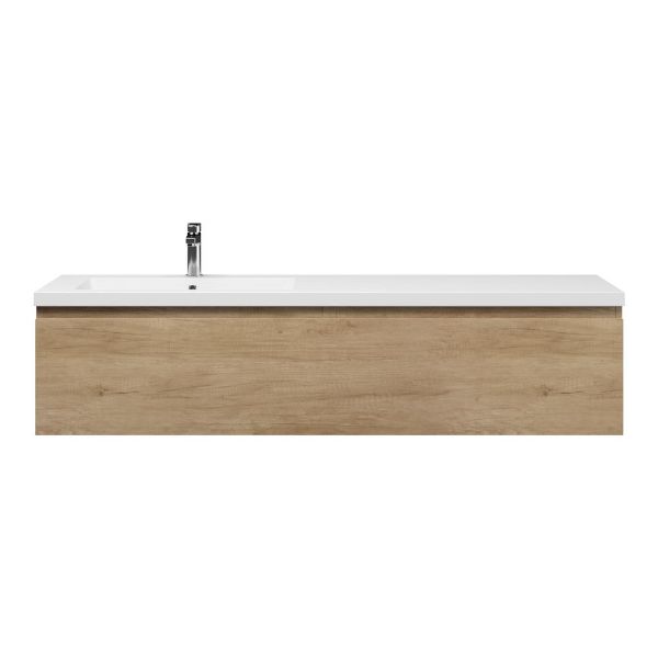 Texel Domburg/Cadzand badmeubel 160x46 2 softclose laden olm greeploos polystone enkele wastafel links wit met 1 kraangat