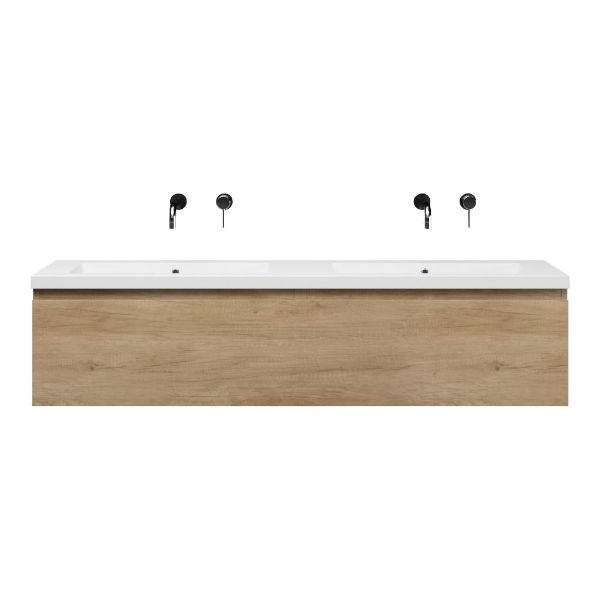 Texel Domburg/Cadzand badmeubel 160x46 2 softclose laden olm polystone dubbele wastafel wit zonder kraangaten
