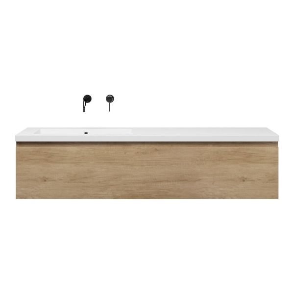 Texel Domburg/Cadzand badmeubel 160x46 2 softclose laden olm greeploos polystone enkele wastafel links wit zonder kraangat