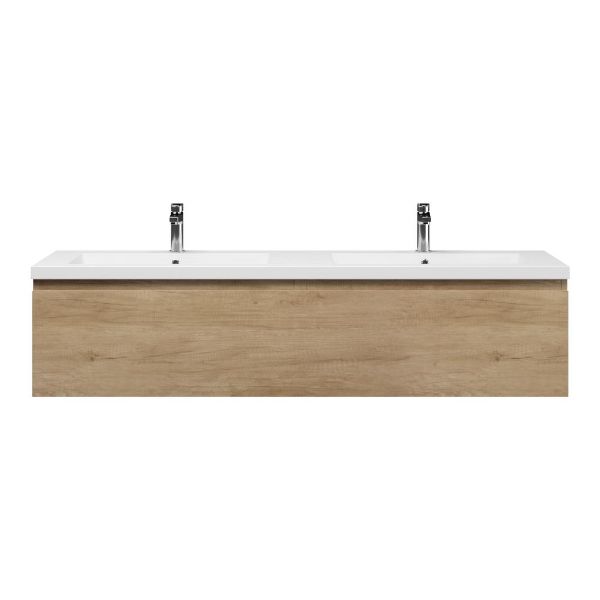 Texel Domburg/Cadzand badmeubel 160x46 2 softclose laden olm greeploos polystone dubbele wastafel wit 2 kraangaten