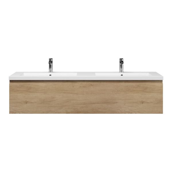 Texel Domburg/Cadzand badmeubel 160x46 2 softclose laden olm greeploos polystone dubbele wastafel mat grijs 2 kraangaten
