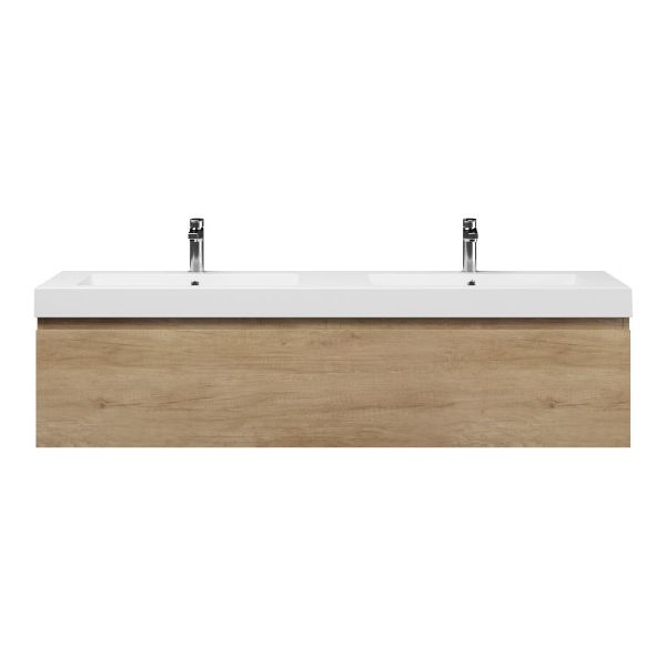 Texel Domburg/Cadzand badmeubel 160x46 2 softclose laden olm greeploos polystone dubbele wastafel wit 2 kraangaten