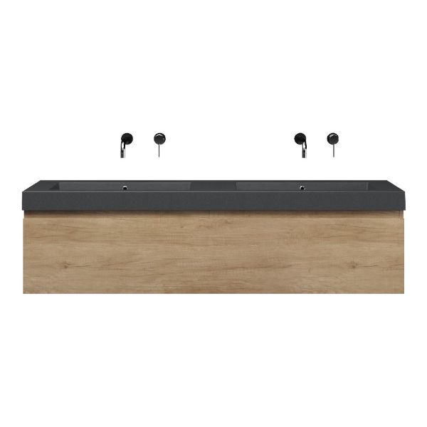 Texel Domburg/Cadzand-Q badmeubel 160x46 2 softclose laden olm quartz dubbele wastafel mat grijs zonder kraangaten