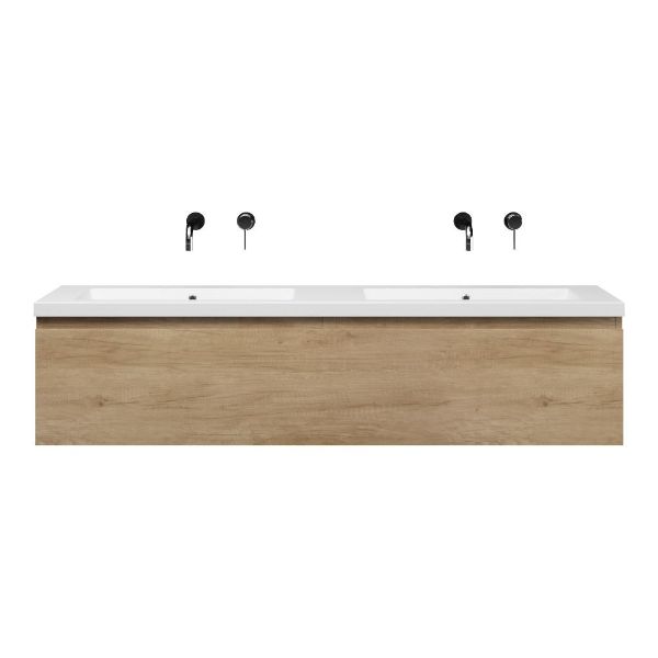 Texel Domburg/Cadzand-Q badmeubel 160x46 2 softclose laden olm quartz dubbele wastafel mat wit zonder kraangaten