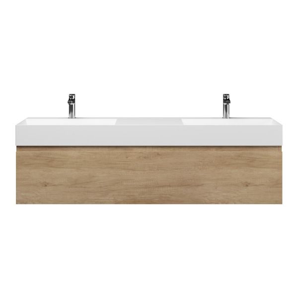 Texel Domburg/Marken badmeubel 160x46 2 softclose laden olm greeploos keramiek dubbele wastafel mat wit 2 kraangaten