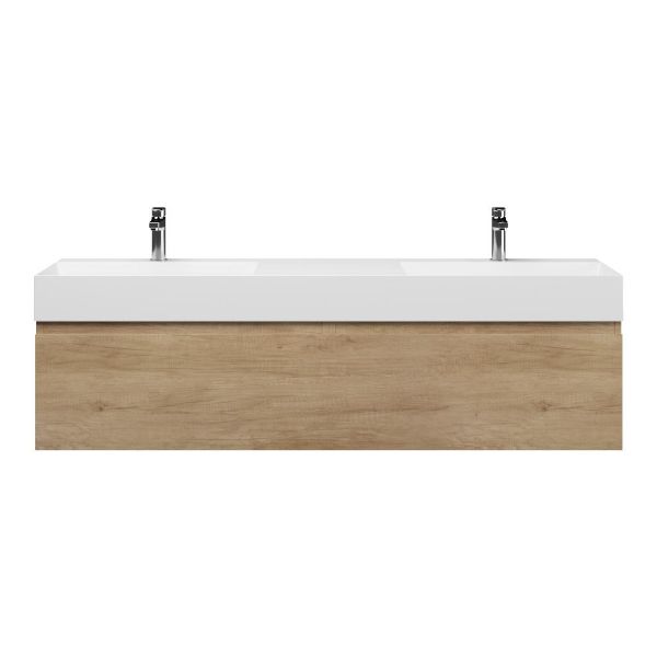 Texel Domburg/Marken badmeubel 160x46 2 softclose laden olm greeploos keramiek dubbele wastafel wit 2 kraangaten