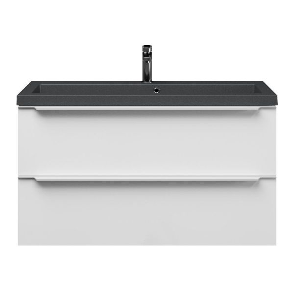 Texel Kijkduin/Cadzand-Q ondiep badmeubel 100x36 2 softclose laden wit hoogglans met greep naar keuze met quartz wastafel mat grijs met 1 kraangat met overloop