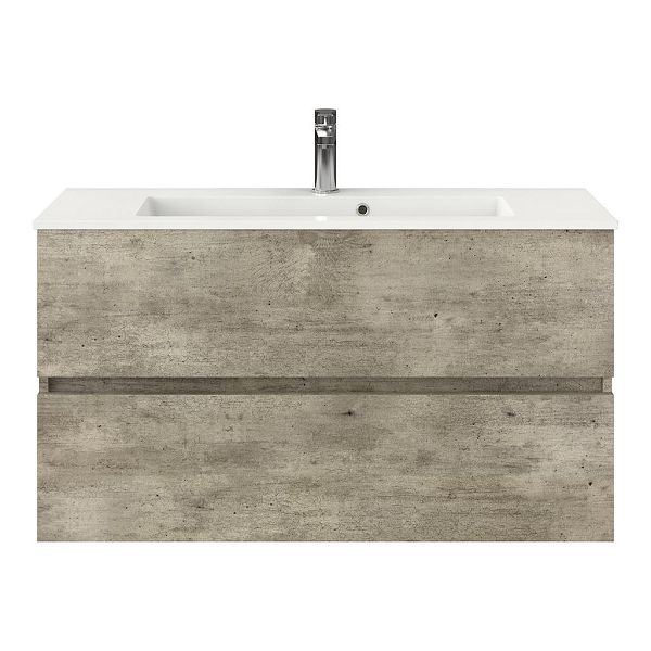 Texel Midsland/Compact ondiep badmeubel 100x36 2 softclose laden steigerhout licht grijs greeploos keramische wastafel wit met 1 kraangat