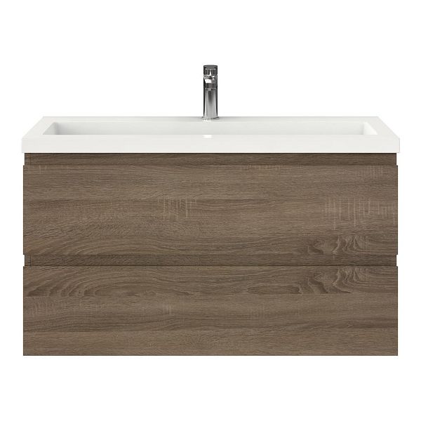 Texel Renesse/Cadzand ondiep badmeubel 100x36 2 softclose laden donker eiken greeploos polystone wastafel wit met 1 kraangat
