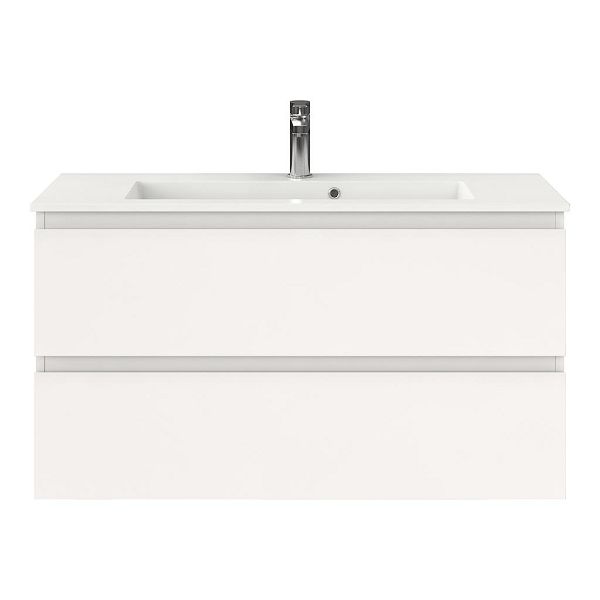 Texel Renesse/Compact ondiep badmeubel 100x36 2 softclose laden wit hoogglans greeploos keramische wastafel wit met 1 kraangat
