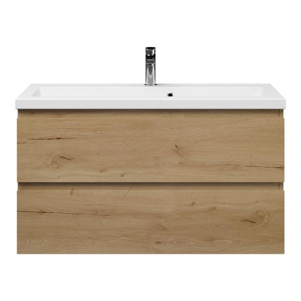 Texel Renesse/Dishoek ondiep badmeubel 100x36 2 softclose laden eiken natuur greeploos keramische wastafel wit met 1 kraangat