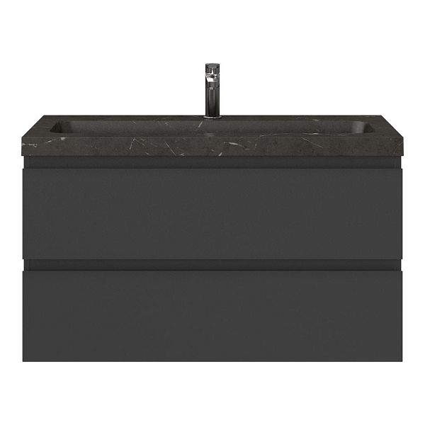 Texel Renesse/Stone ondiep badmeubel 100x36 2 softclose laden mat antraciet greeploos natuurstenen wastafel bluestone met 1 kraangat
