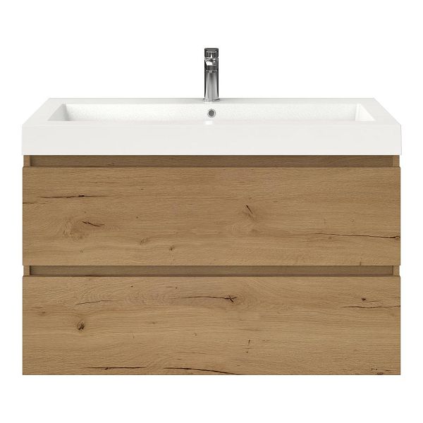 Texel Westkapelle/Cadzand badmeubel 100x46 2 softclose laden eiken natuur greeploos polystone wastafel wit met 1 kraangat