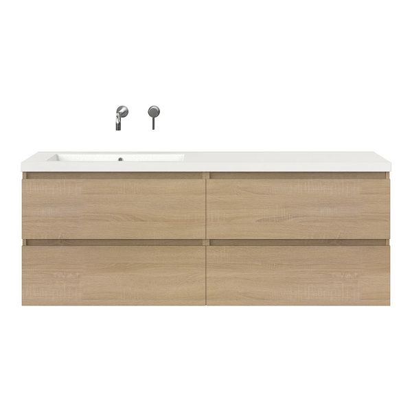 Texel Westkapelle/Cadzand badmeubel 160x46 4 softclose laden eiken licht greeploos polystone enkele wastafel links wit zonder kraangat, 62 cm hoog