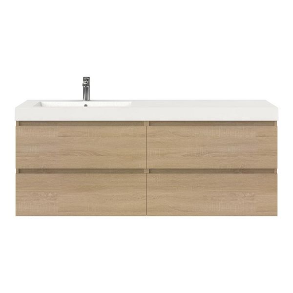 Texel Westkapelle/Cadzand badmeubel 160x46 4 softclose laden eiken licht greeploos polystone wastafel links wit 1 kraangat
