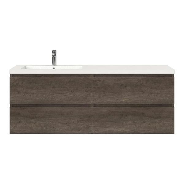 Texel Westkapelle/Cadzand badmeubel 160x46 4 softclose laden olm donker grijs greeploos polystone enkele wastafel links wit met 1 kraangat, 62 cm hoog