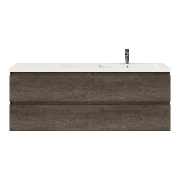 Texel Westkapelle/Cadzand badmeubel 160x46 4 softclose laden olm donker grijs greeploos polystone enkele wastafel rechts wit met 1 kraangat, 62 cm hoog