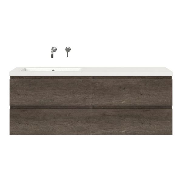 Texel Westkapelle/Cadzand badmeubel 160x46 4 softclose laden olm donker grijs greeploos polystone enkele wastafel links wit zonder kraangat, 62 cm hoog