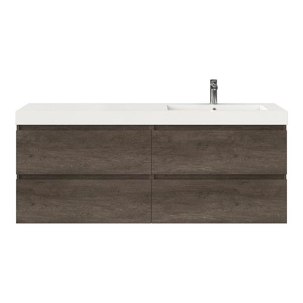 Texel Westkapelle/Cadzand badmeubel 160x46 4 softclose laden olm donker grijs greeploos polystone enkele wastafel rechts wit met 1 kraangat, 66 cm hoog
