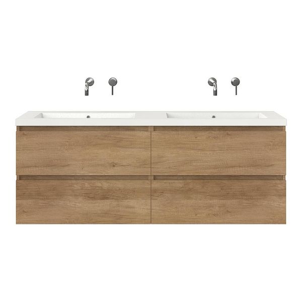 Texel Westkapelle/Cadzand badmeubel 160x46 4 softclose laden olm polystone dubbele wastafel wit zonder kraangaten