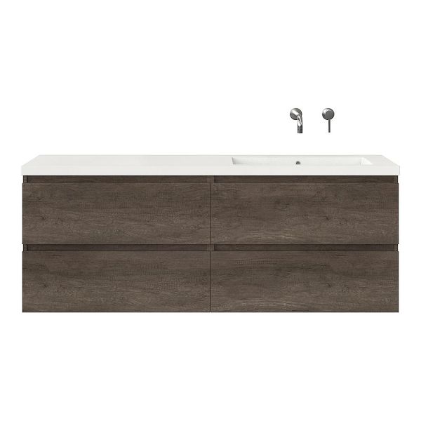 Texel Westkapelle/Cadzand badmeubel 160x46 4 softclose laden olm donker grijs greeploos polystone enkele wastafel rechts wit zonder kraangat, 62 cm hoog