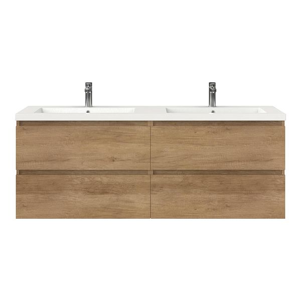 Texel Westkapelle/Cadzand badmeubel 160x46 4 softclose laden olm greeploos polystone dubbele wastafel wit 2 kraangaten