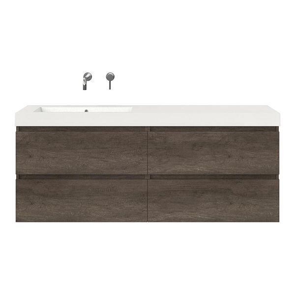 Texel Westkapelle/Cadzand badmeubel 160x46 4 softclose laden olm donker grijs greeploos polystone enkele wastafel links wit zonder kraangat, 66 cm hoog