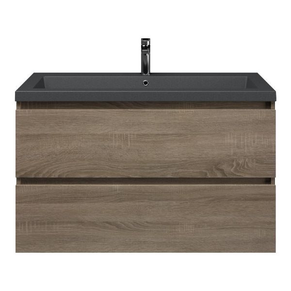 Texel Westkapelle/Cadzand-Q badmeubel 100x46 2 softclose laden eiken donker greeploos quartz wastafel mat grijs zonder kraangat