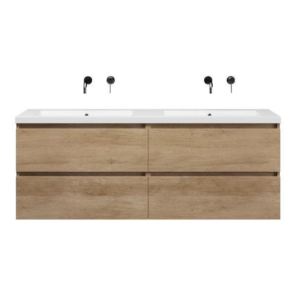 Texel Westkapelle/Cadzand-Q badmeubel 160x46 4 softclose laden olm quartz dubbele wastafel mat wit zonder kraangaten