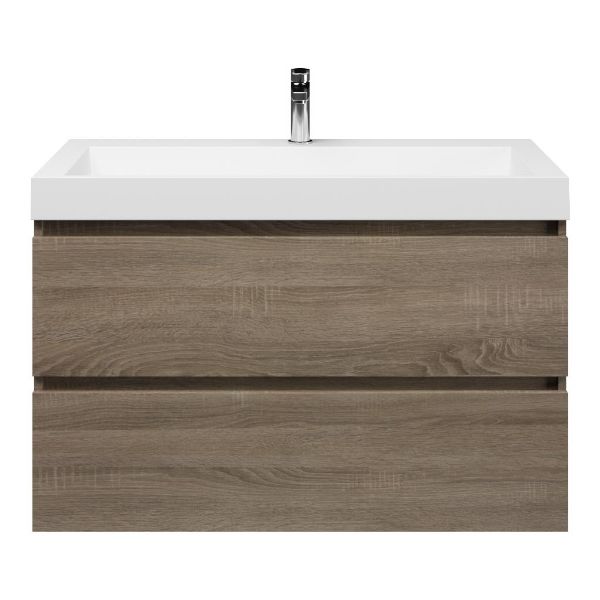 Texel Westkapelle/Haamstede badmeubel 100x46 2 softclose laden eiken donker greeploos polystone wastafel wit met 1 kraangat