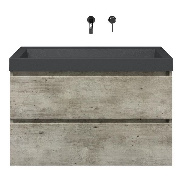 Texel Westkapelle/Haamstede badmeubel 100x46 2 softclose laden steigerhout licht grijs greeploos polystone wastafel mat grijs zonder kraangaten