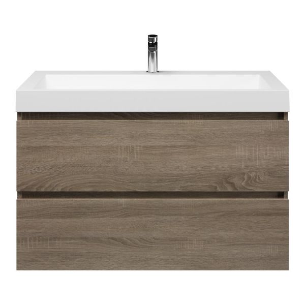 Texel Westkapelle/Haamstede-q badmeubel 100x46 2 softclose laden eiken donker greeploos quartz wastafel mat wit met 1 kraangat